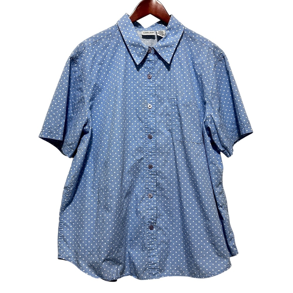Cabin Creek Womens Button Top 2X Blue Polka Dot Cotton Casual Travel Cruisewear